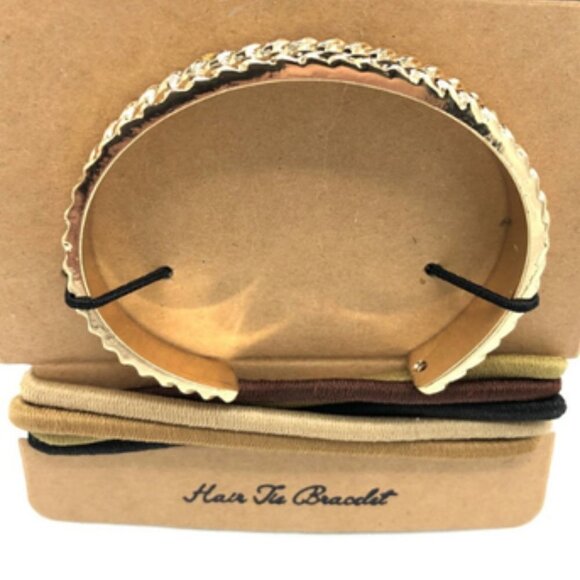 Gold tone Hair Tie Cuff Bracelet with 5 Colorful Ponytail Holders by Francesca's - Picture 1 of 5